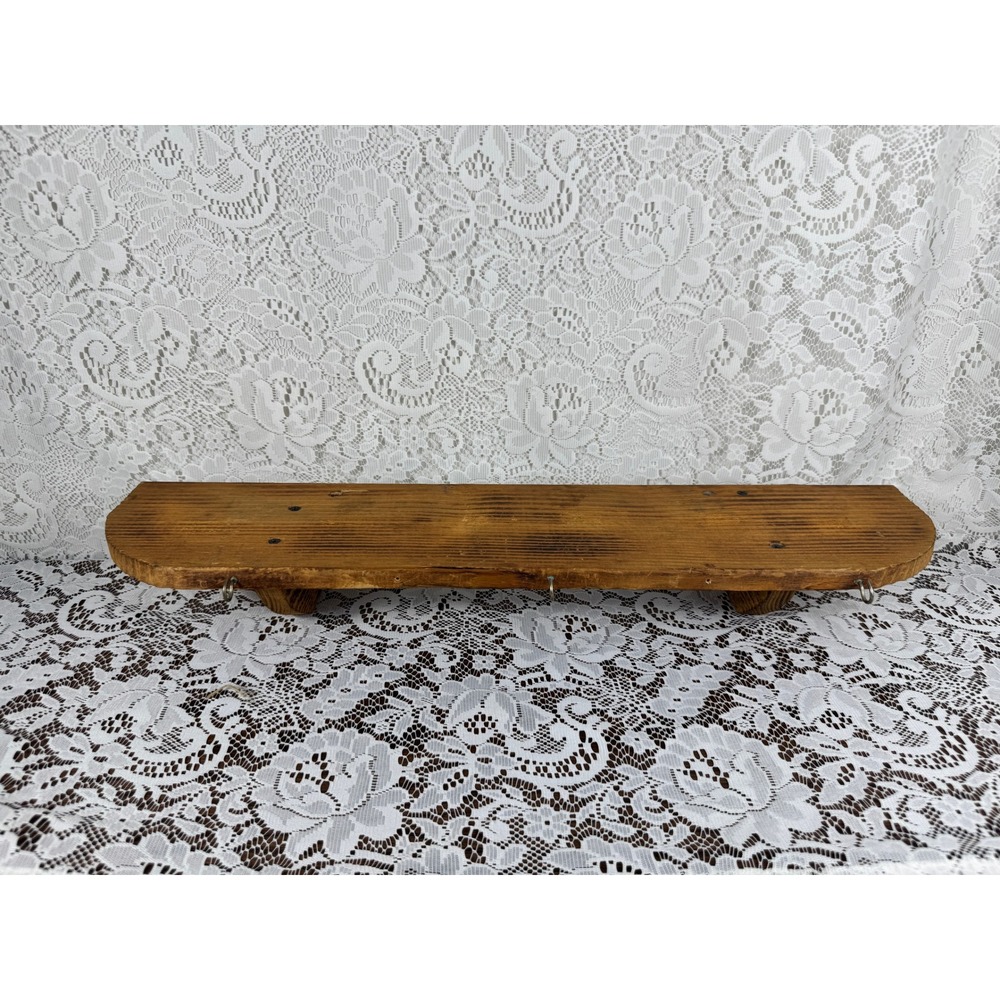 Rustic Handcrafted Wooden Wall Shelf with 3 Metal Hooks Farmhouse Decor